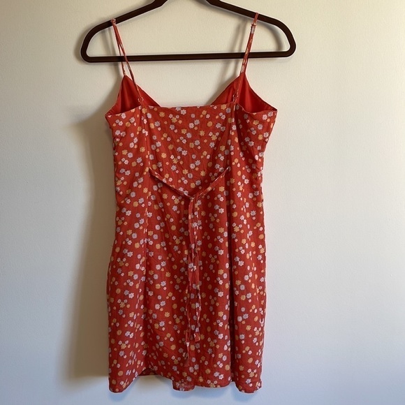 F21 Ditsy Floral Baby Doll Linen Medium Orange Yellow Retro Tank Shift Button - Picture 7 of 13
